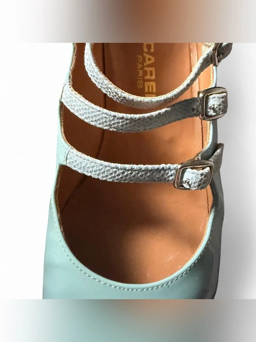 Carel Kina patent blue Mary Janes